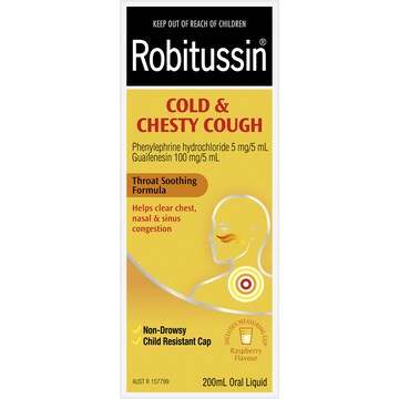 Robitussin Cold & Chesty Cough Liquid Raspberry 200mL