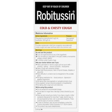 Robitussin Cold & Chesty Cough Liquid Raspberry 200mL