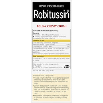 Robitussin Cold & Chesty Cough Liquid Raspberry 200mL