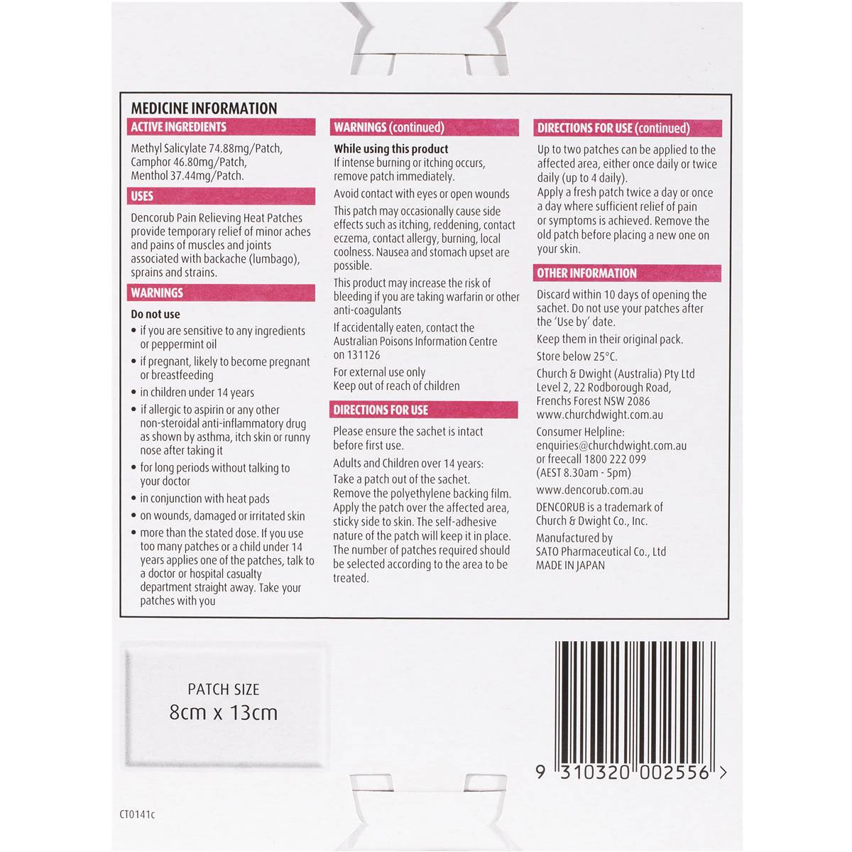 Dencorub Heat Patch Pain Relief 3 Pack