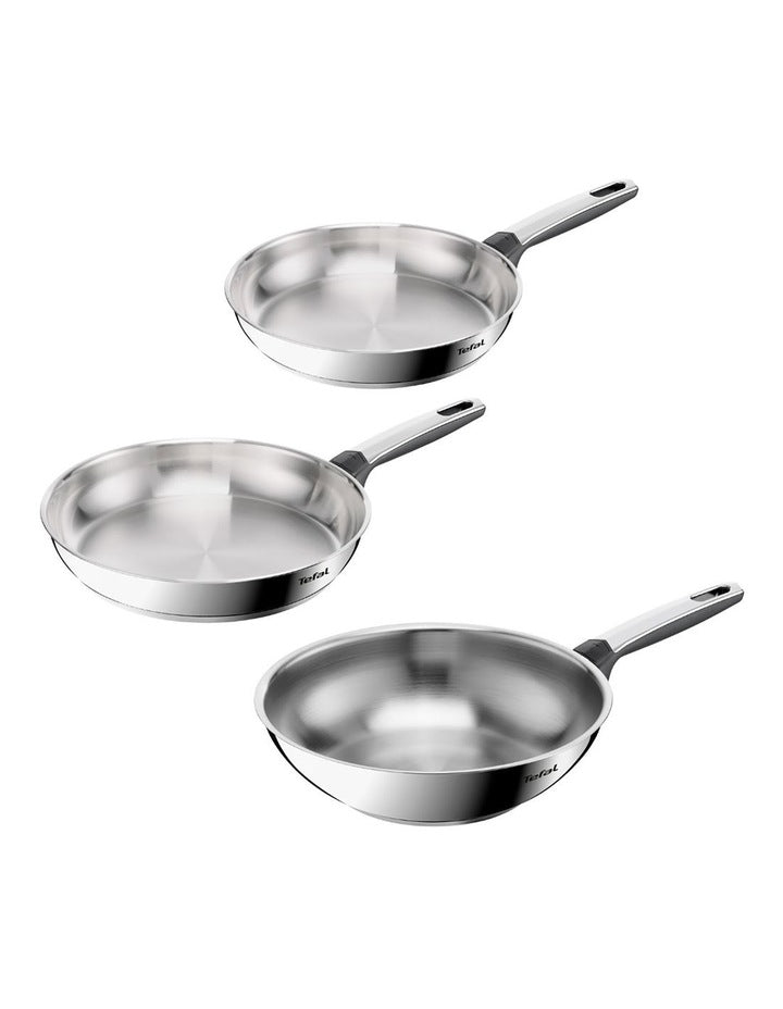 Emotion+ Induction Stainless Steel Uncoated Triple Pack Frypans 24/30cm & Wok 28cm
