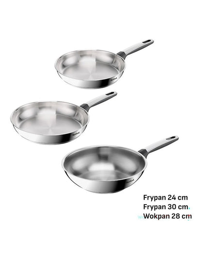 Emotion+ Induction Stainless Steel Uncoated Triple Pack Frypans 24/30cm & Wok 28cm