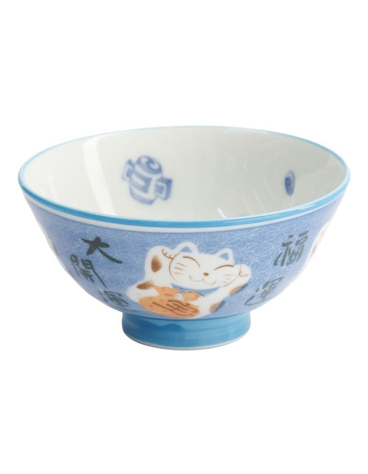 Kawaii Rice Bowl 11.5x6cm Cat Neko Fortune Blue