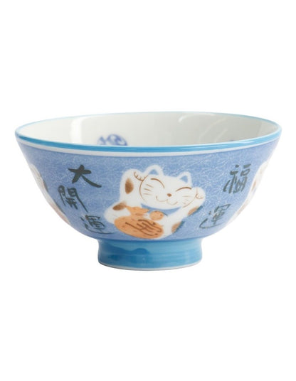 Kawaii Rice Bowl 11.5x6cm Cat Neko Fortune Blue