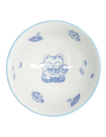 Kawaii Rice Bowl 11.5x6cm Cat Neko Fortune Blue