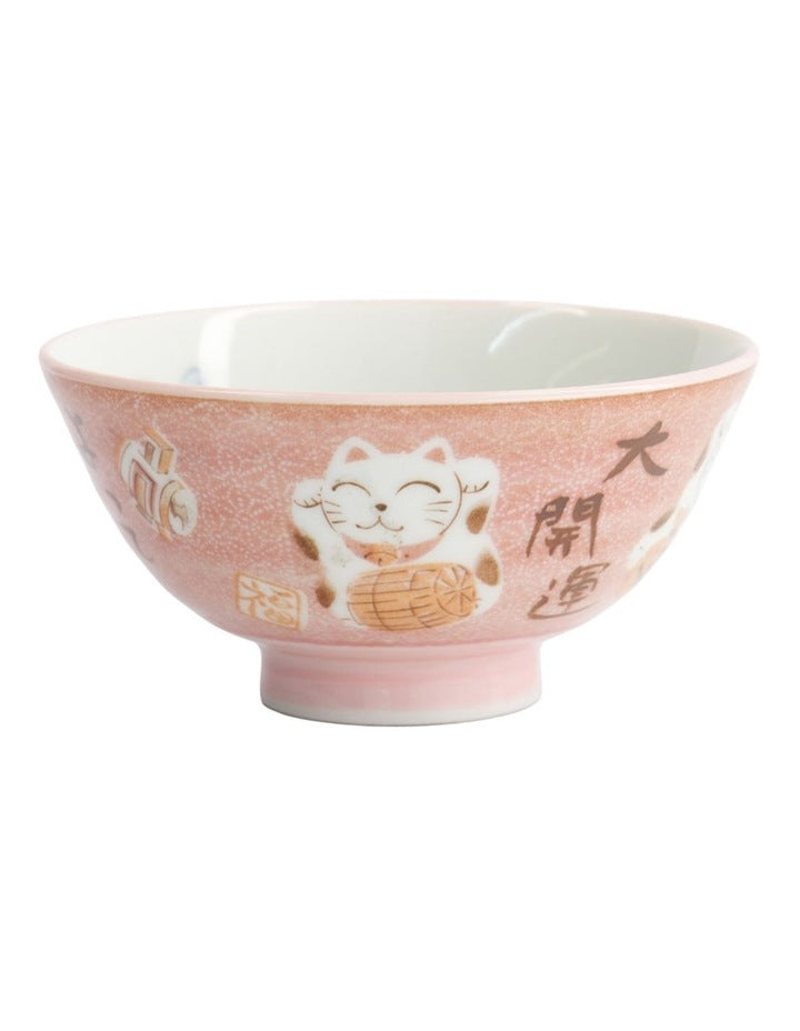 Kawaii Rice Bowl 11.5x6cm Cat Neko Fortune Pink