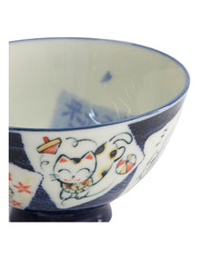 Kawaii Rice Bowl 11x6cm Cat Neko Card Blue