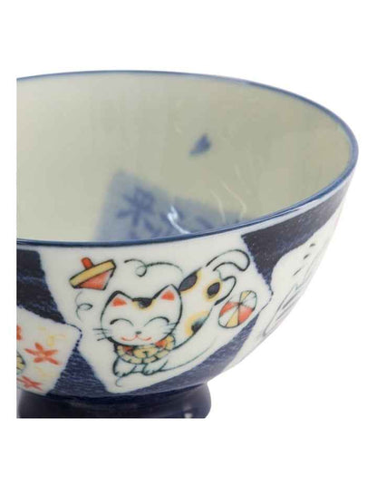 Kawaii Rice Bowl 11x6cm Cat Neko Card Blue