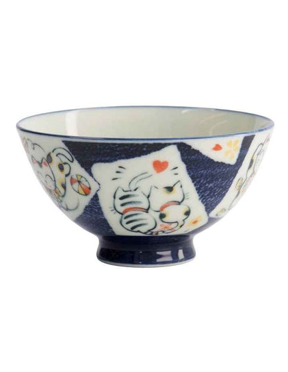 Kawaii Rice Bowl 11x6cm Cat Neko Card Blue