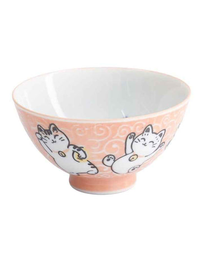 Kawaii Rice Bowl 11.5x6cm Cat Neko Fish Pink