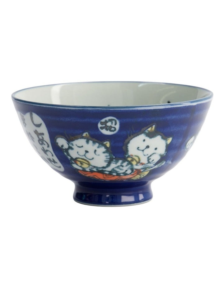 Kawaii Rice Bowl 11.5x6cm Cat Neko Blessed Blue
