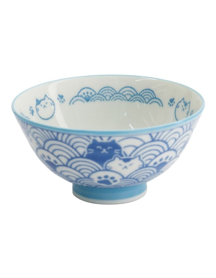 Kawaii Rice Bowl 11.5x6cm Cat Neko Nami Light Blue