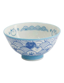 Kawaii Rice Bowl 11.5x6cm Cat Neko Nami Light Blue