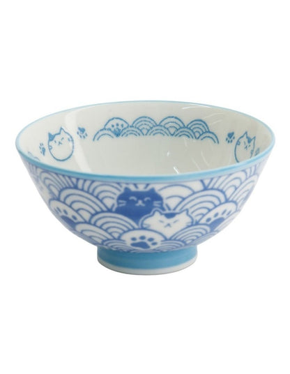 Kawaii Rice Bowl 11.5x6cm Cat Neko Nami Light Blue