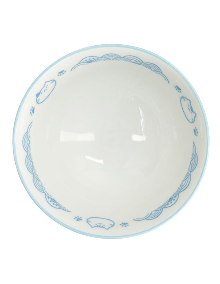 Kawaii Rice Bowl 11.5x6cm Cat Neko Nami Light Blue