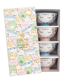 Kawaii Neko Cat Set of 4 Bowls 11x6cm Gift Boxed White