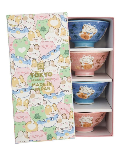 Kawaii Neko Cat Bowls 11x6cm Set of 4 Gift Boxed Assorted
