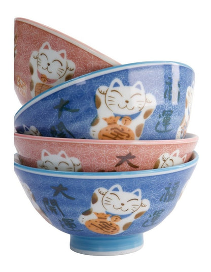 Kawaii Neko Cat Bowls 11x6cm Set of 4 Gift Boxed Assorted