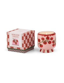 A dopo 8oz Hand Painted Tomato Vine Ceramic Candle in Heirloom Tomato