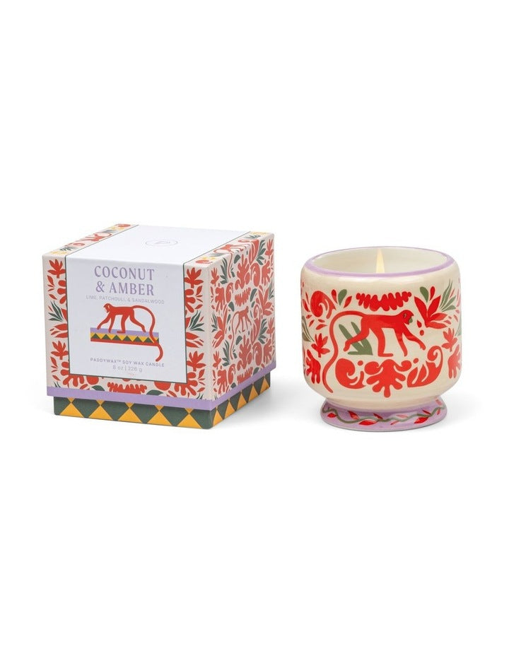 Adopo 8 oz./226g Jungle Ceramic Candle - Coconut & Amber