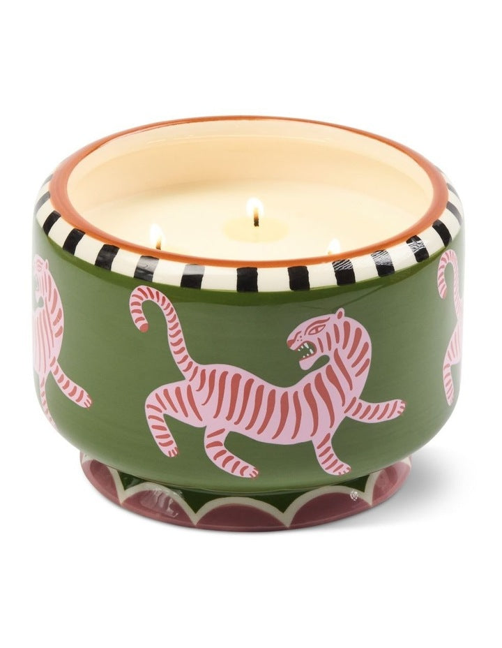 A dopo 24 oz Ceramic Tiger Candle - Black Cedar & Fig