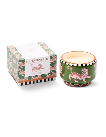 A dopo 24 oz Ceramic Tiger Candle - Black Cedar & Fig