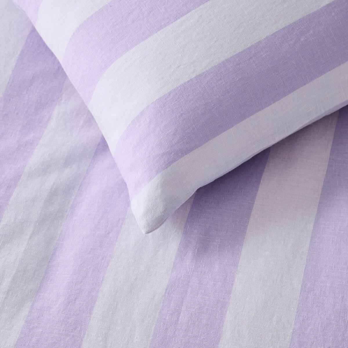 Stripe Linen Cotton Quilt Cover Set - King Bed, Lilac