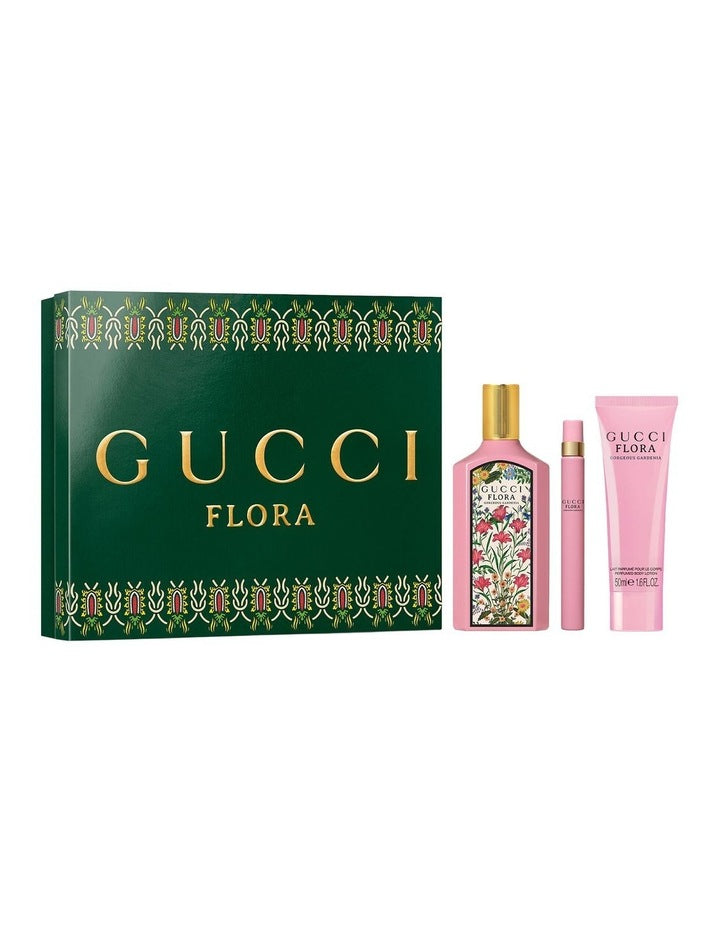 Gucci Flora Gorgeous Gardenia Eau de Parfum for Women and Perfumed Body Lotion Trio Gift Set