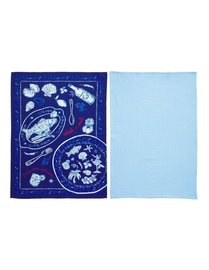 Aperitivo Club Sirena Tea Towel 50x70cm Set of 2 Assorted Ocean Blue