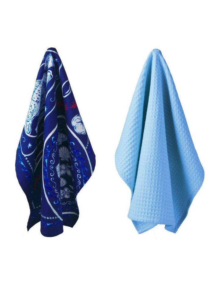 Aperitivo Club Sirena Tea Towel 50x70cm Set of 2 Assorted Ocean Blue