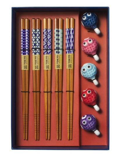 Chopstick Blow Fish Chopsticks with Rest 10pc Gift Boxed Assorted