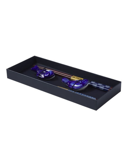 Chopstick Blue Fish Chopsticks with Rest 4pc Gift Boxed Assorted
