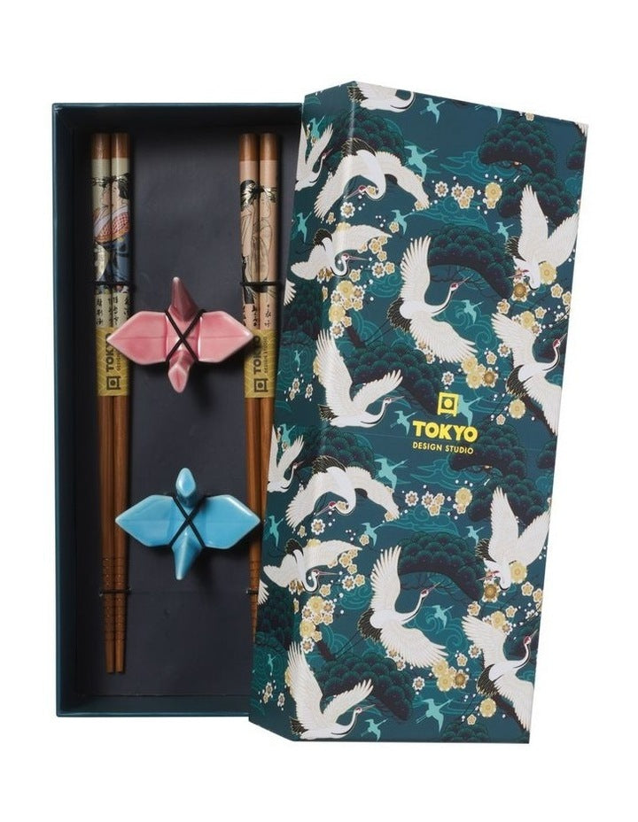 Chopstick Crane Chopsticks with Rest 4pc Gift Boxed Assorted