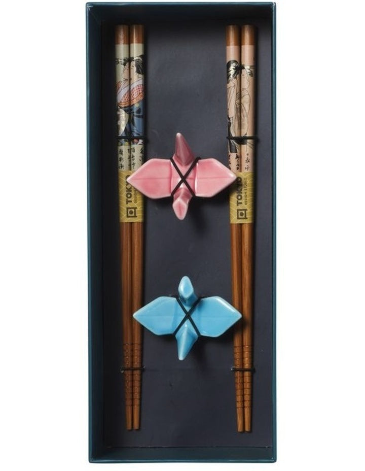 Chopstick Crane Chopsticks with Rest 4pc Gift Boxed Assorted