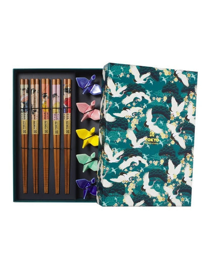 Chopstick Crane Chopsticks with Rest 10pc Gift Boxed Assorted