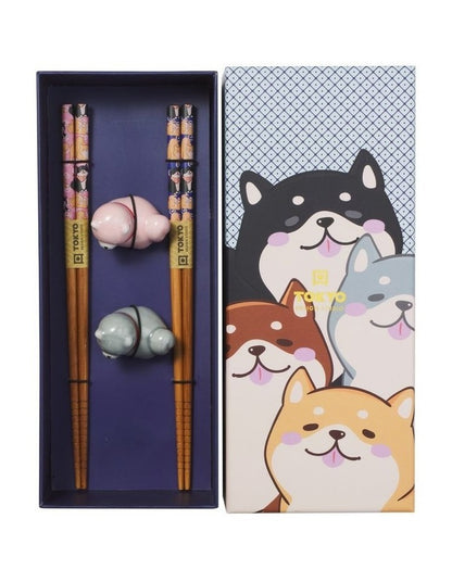 Chopstick Shiba Dog Chopsticks with Rest 4pc Gift Boxed Assorted