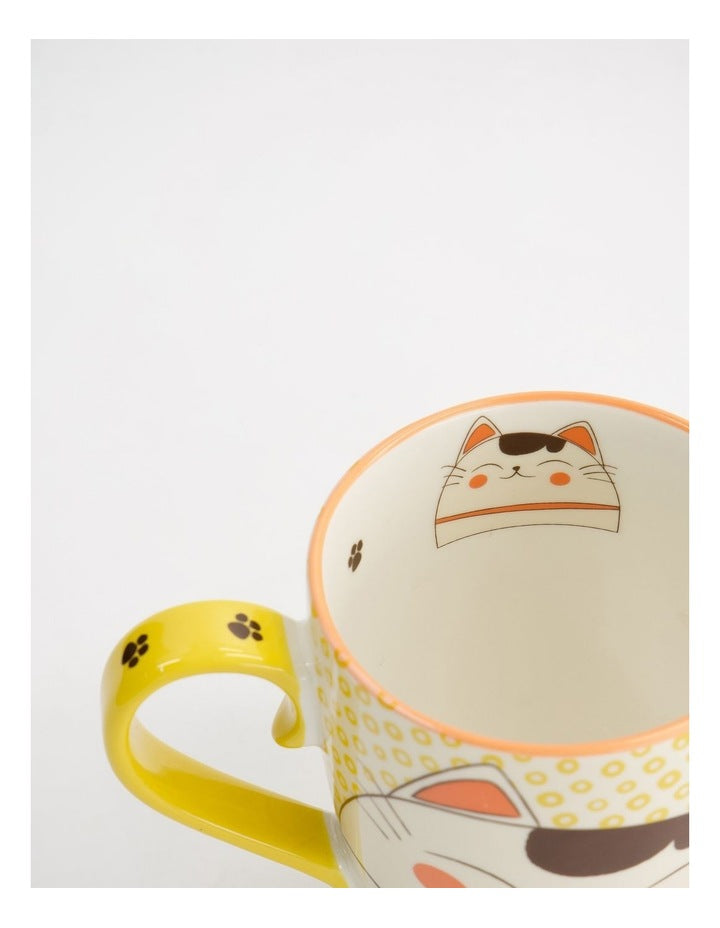 Mug Mountain Mug 380ML Twin Cat Mustard Gift Boxed
