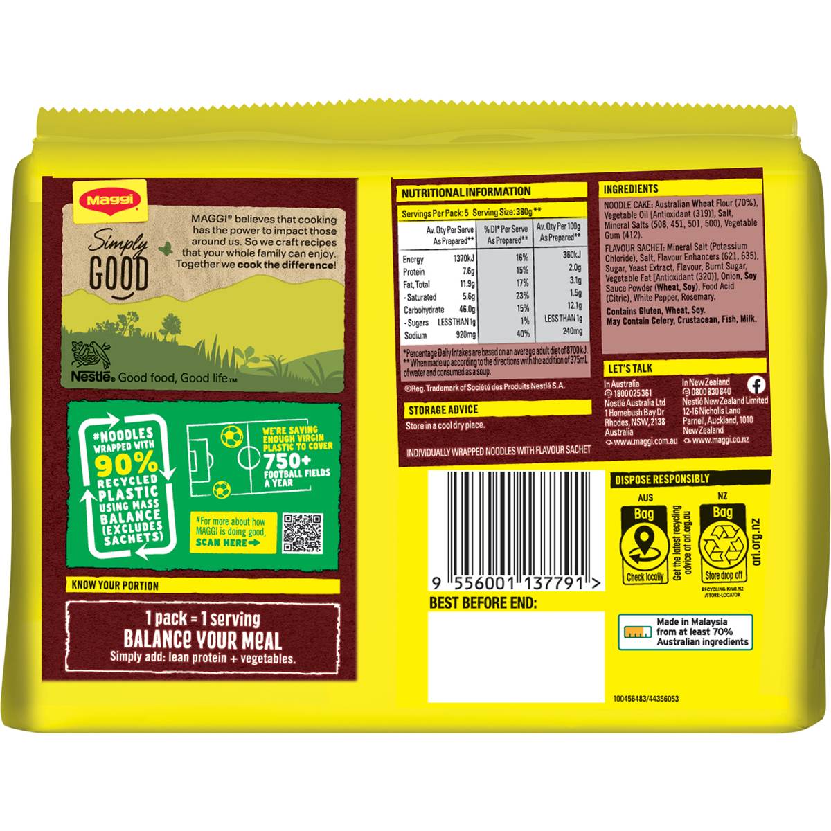 Maggi 2 Minute Beef Flavour Instant Noodles 5 Pack