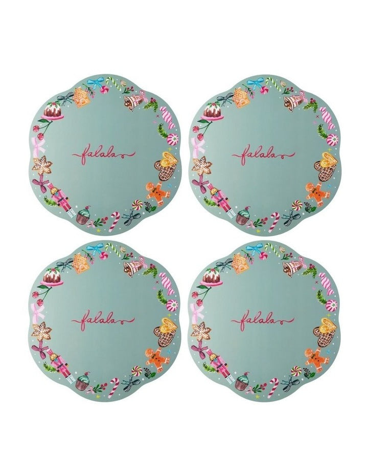 Fa la la Scallop Cork Back Placemat 32cm Set of 4 Gift Boxed