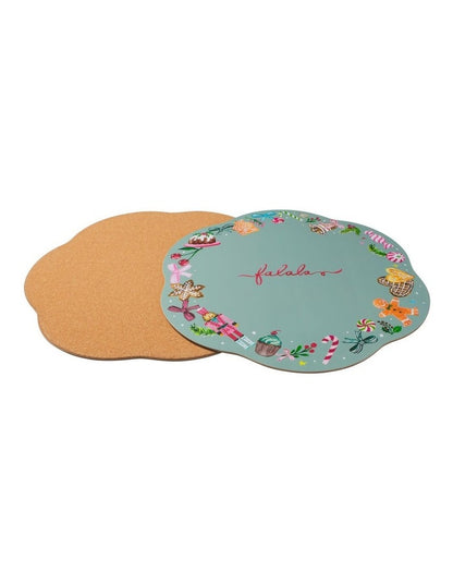 Fa la la Scallop Cork Back Placemat 32cm Set of 4 Gift Boxed