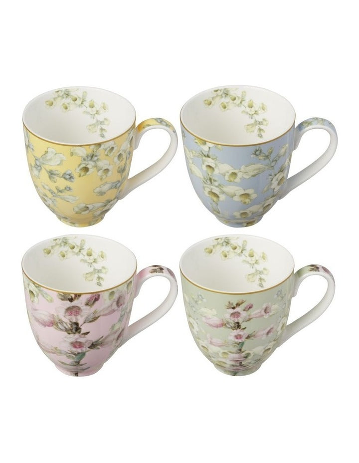 Royal Botanic Gardens Foxglove Coupe Mug 400ML Set of 4 Assorted Gift Boxed