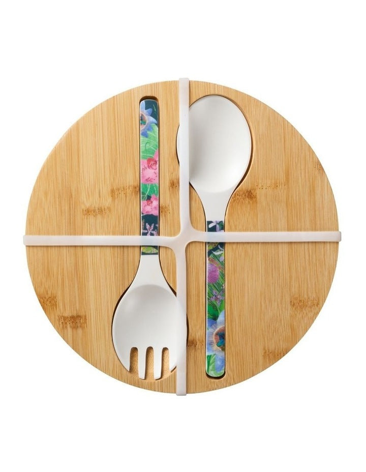 Tropical Twilight Melamine Bowl With Lid 25x9cm & Salad Servers