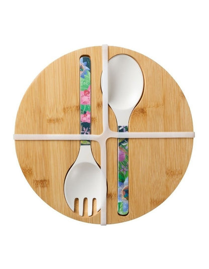 Tropical Twilight Melamine Bowl With Lid 25x9cm & Salad Servers
