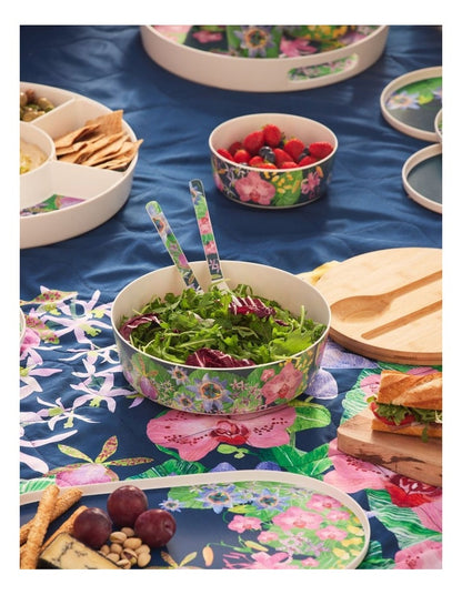Tropical Twilight Melamine Bowl With Lid 25x9cm & Salad Servers