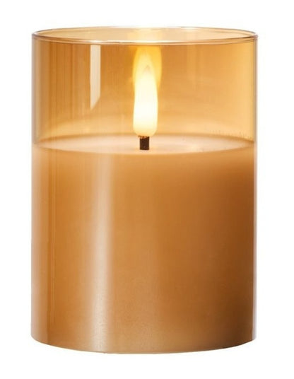 Let's Get Lit LED Flameless Candle Glass Hurricane Gold 10cm Gift Boxed