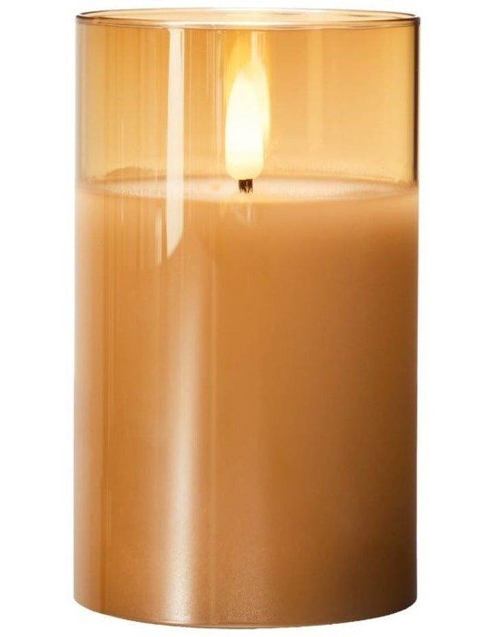 Let's Get Lit LED Flameless Candle Glass Hurricane Gold 12.5cm Gift Boxed