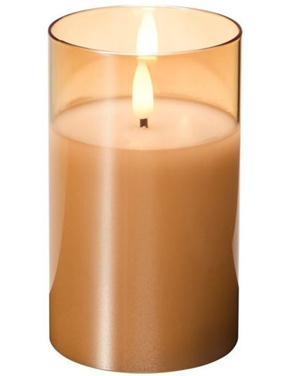 Let's Get Lit LED Flameless Candle Glass Hurricane Gold 12.5cm Gift Boxed