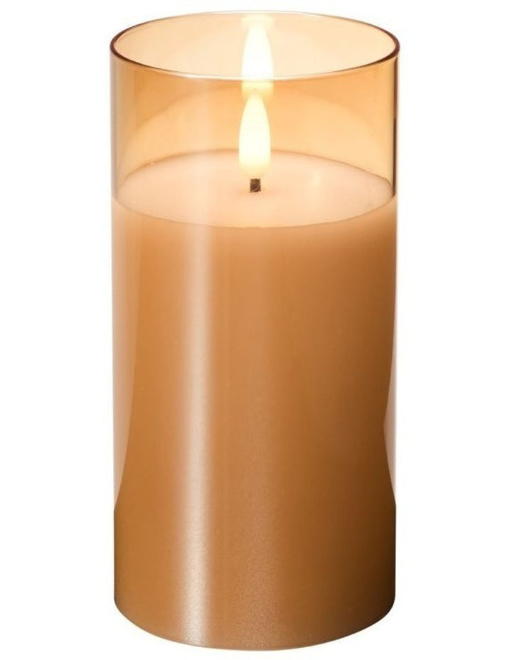 Let's Get Lit LED Flameless Candle Glass Hurricane Gold 15cm Gift Boxed