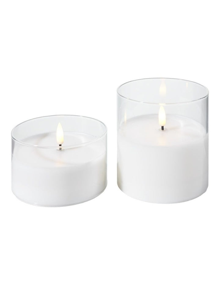 Let's Get Lit LED Flameless Candle Glass Hurricane Clear Set of 2 Gift Boxed