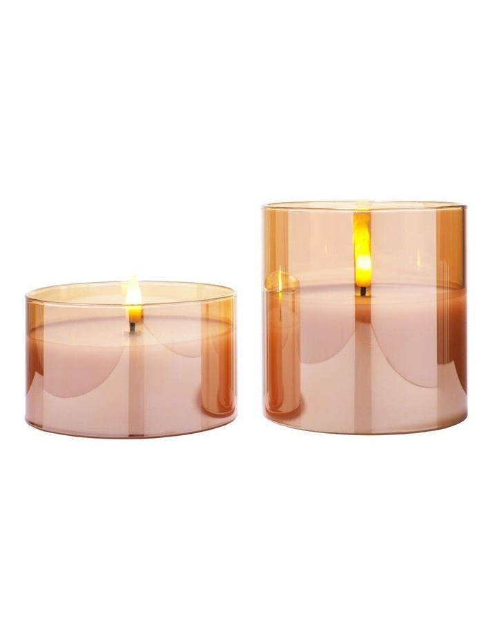 Let's Get Lit LED Flameless Candle Glass Hurricane Gold Set of 2 Gift Boxed